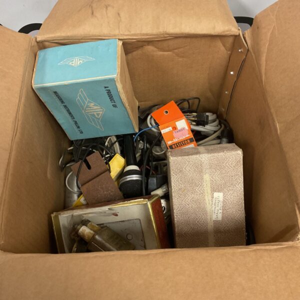 Vintage electrical components lot with fuses and microphone.
