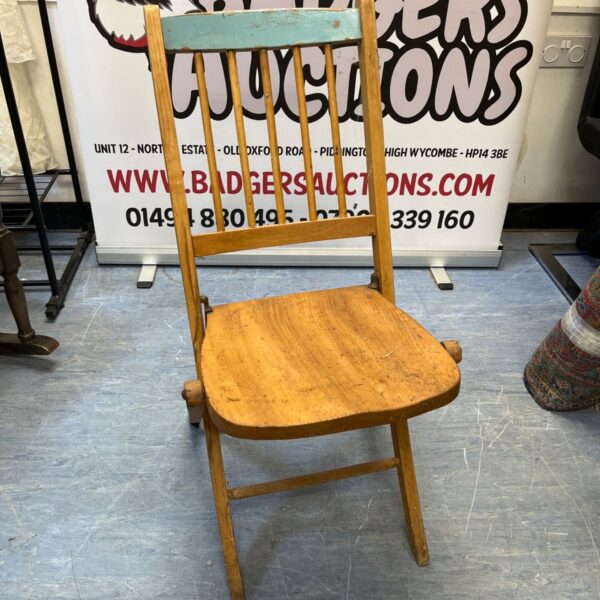 Vintage blue painted wooden folding chair.