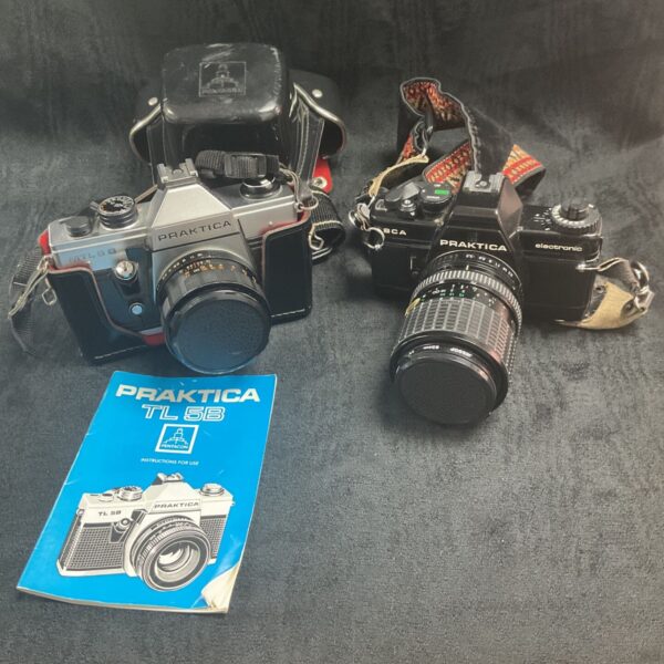 Vintage Praktica MTL 5B and Bca cameras with instruction manual.