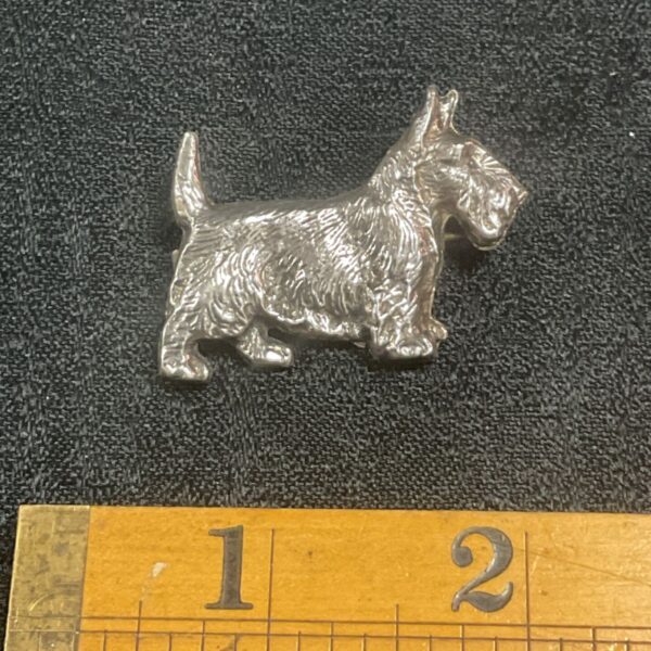 Vintage white metal Scotty dog brooch, detailed animal jewelry.