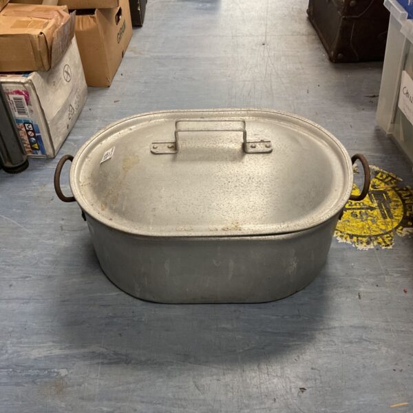 Vintage Swan Brand aluminum fish kettle with lid.
