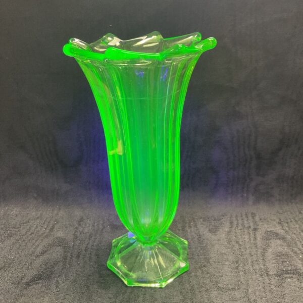 Vibrant green vintage uranium glass tulip vase.