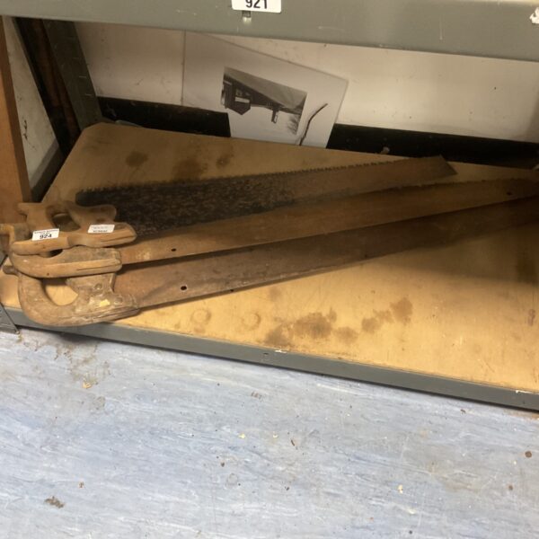 Lot of three vintage wood cutting saws for woodworking.
