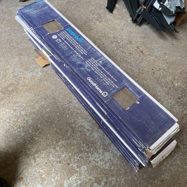 Stack of vinyl plank flooring tiles for DIY home improvement.