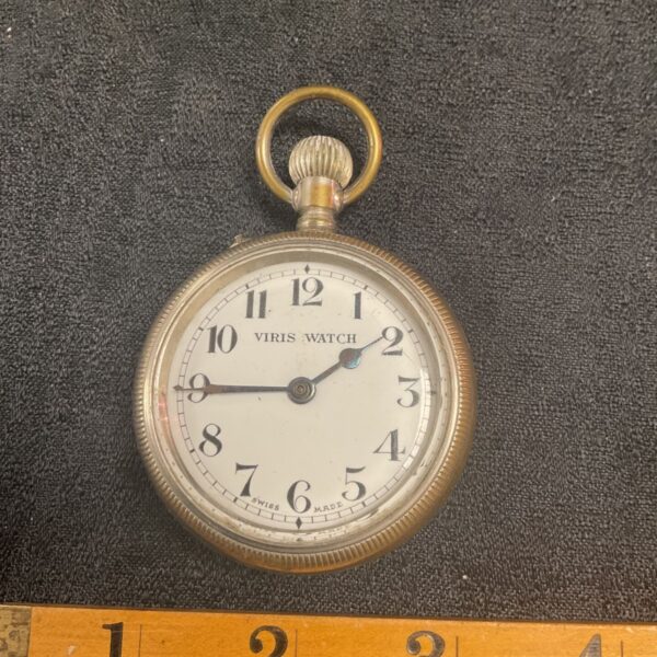 Vintage Viris Railway pocket watch with white dial.