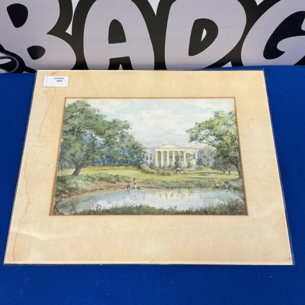 Fine watercolour painting of a country manor house signed J C.