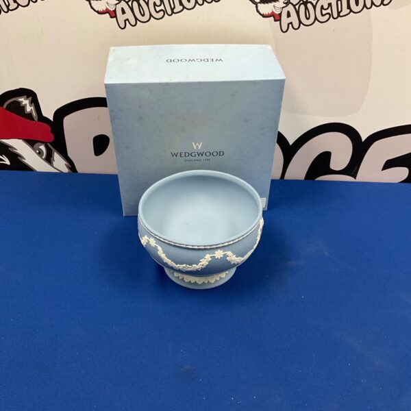 Antique Wedgwood jasperware bowl in blue, a collectible pottery piece.
