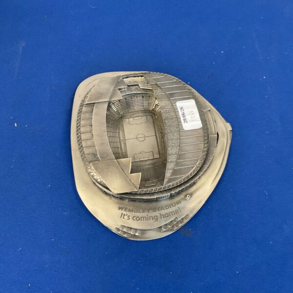 Detailed metal model of Wembley Stadium, a collectible sports item.