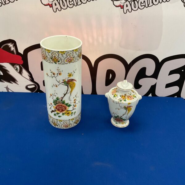 Vibrant floral porcelain vase and pot by Wendy Lee.