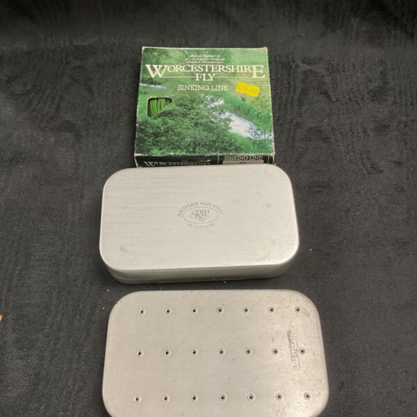 Vintage Richard Wheatley fly boxes with Worcestershire fly line.