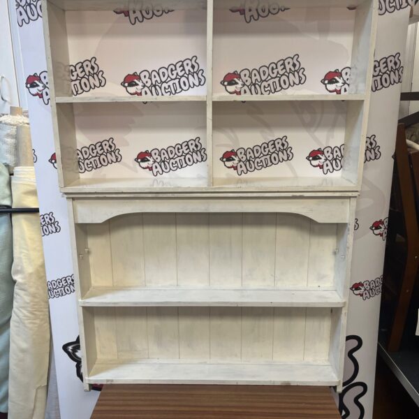 White rustic wall shelf unit with two compartments.
