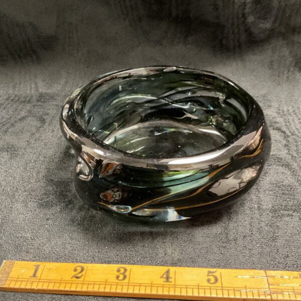 Vintage Whitefriars Wilson Dyer streaky green glass bowl.