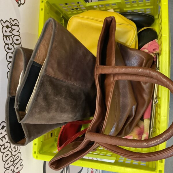 Lot of vintage women's shoes and purses, fashion accessories.