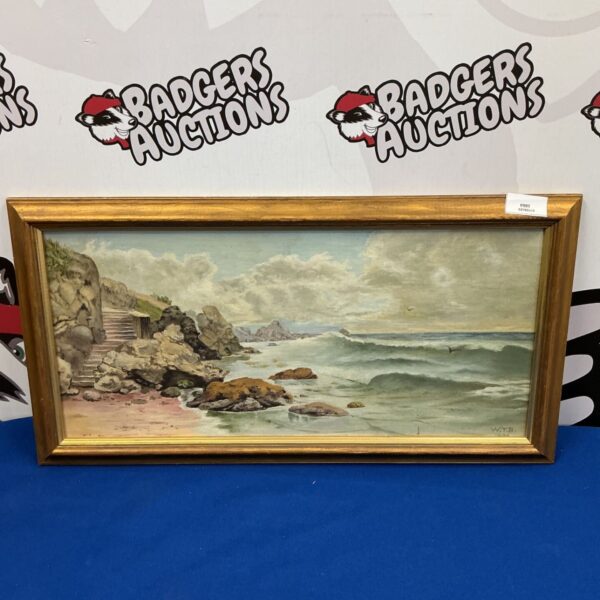 Signed 1906 coastal seascape oil painting by W t b.