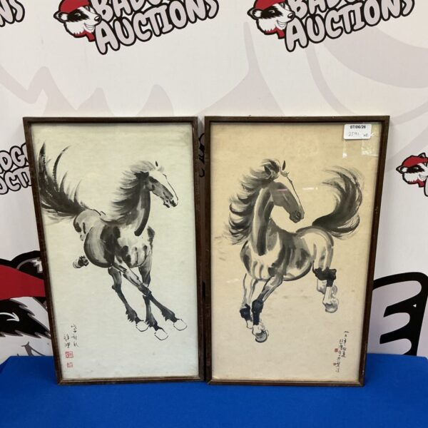 Vintage Xu Beihong style prints of galloping horses, Chinese art.