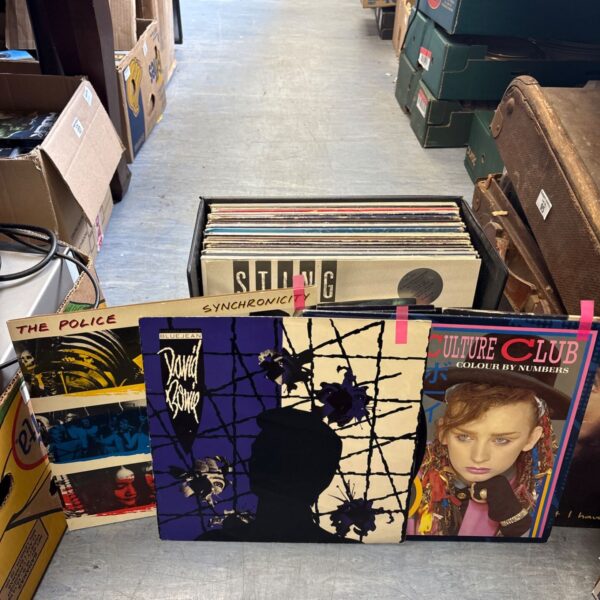1980s vinyl records collection featuring David Bowie and Culture Club.