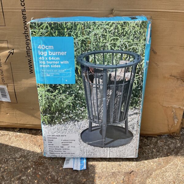 Used 40cm steel log burner with mesh sides for outdoor heating.
