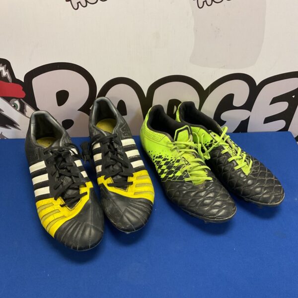 Adidas football boots size 11, black and yellow pair.