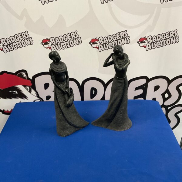 Pair of 17 inch resin African figurines for home decor.