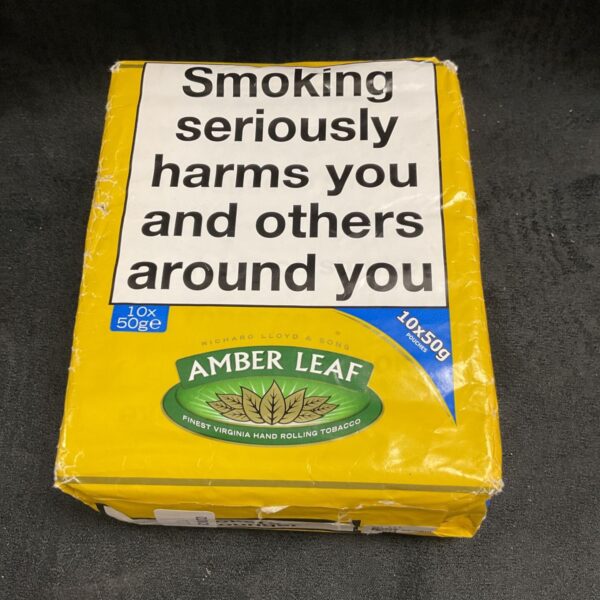 Ten 50g packets of Amber Leaf hand rolling tobacco.