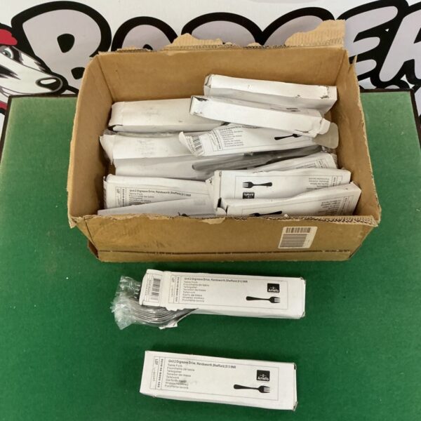Lot of Amefa stainless steel table forks for dining.