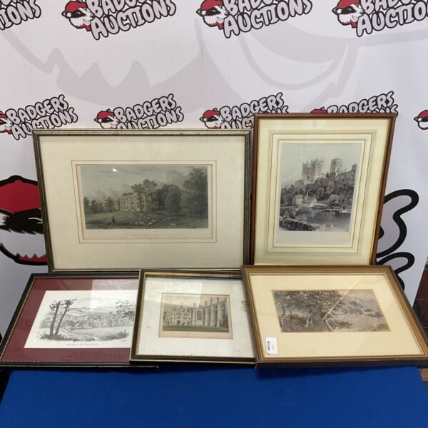 Framed collection of vintage prints including Amersham landscape.