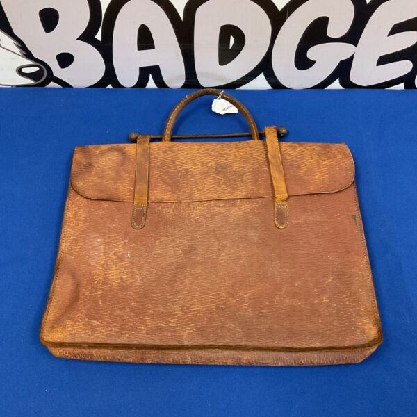 Antique leather document case with iron lock, vintage style.
