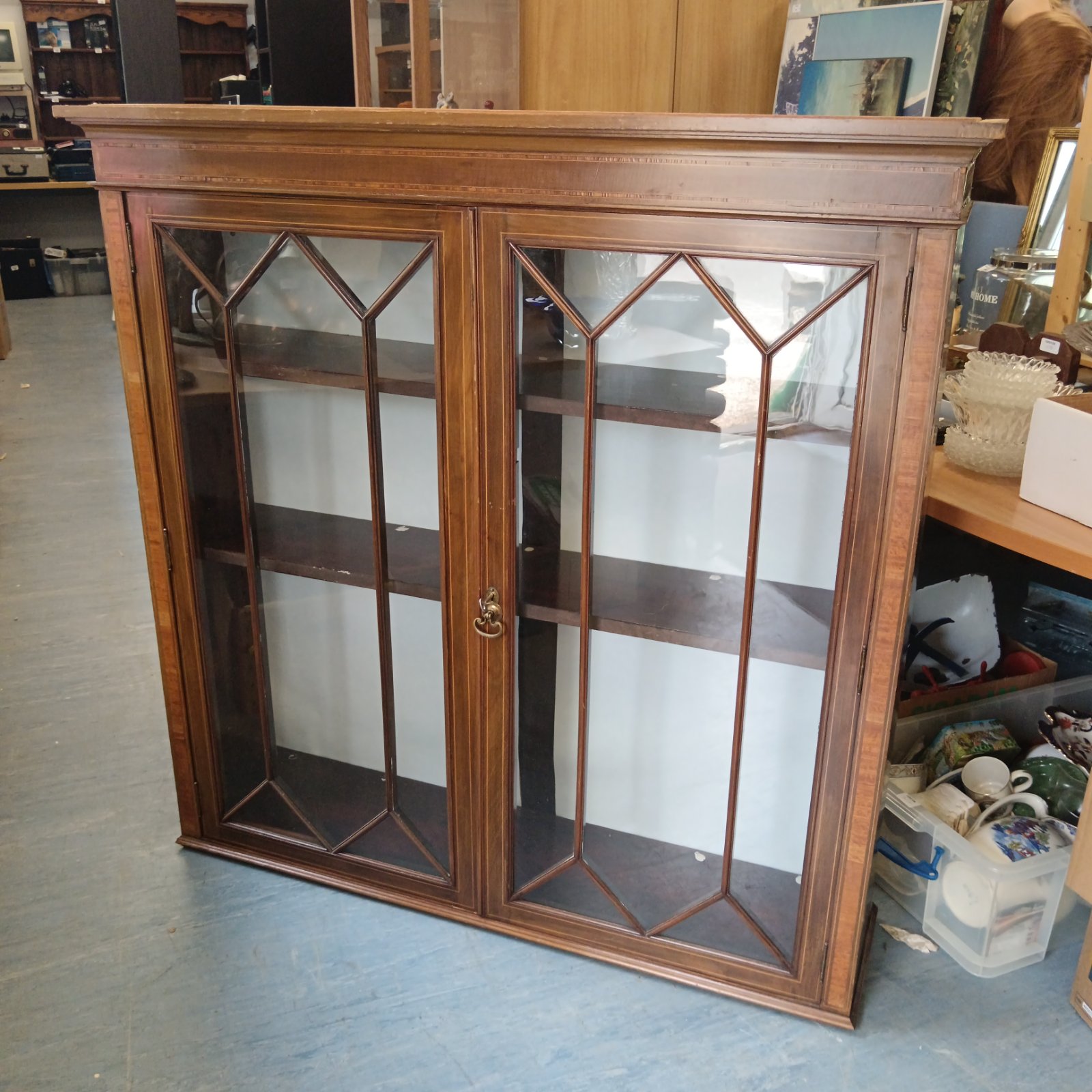 Antique mahogany display bookcase with astral glazed doors.