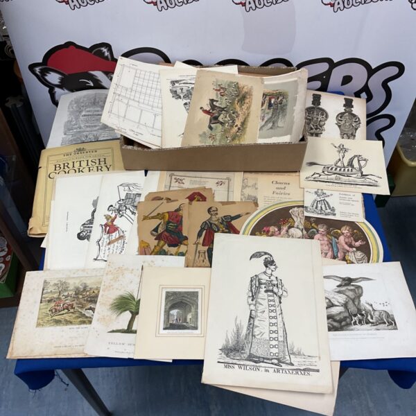 Antique prints and ephemera collection, vintage paper and engravings.