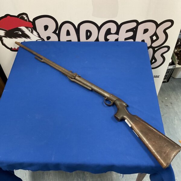 Antique underlever air rifle with wooden stock.