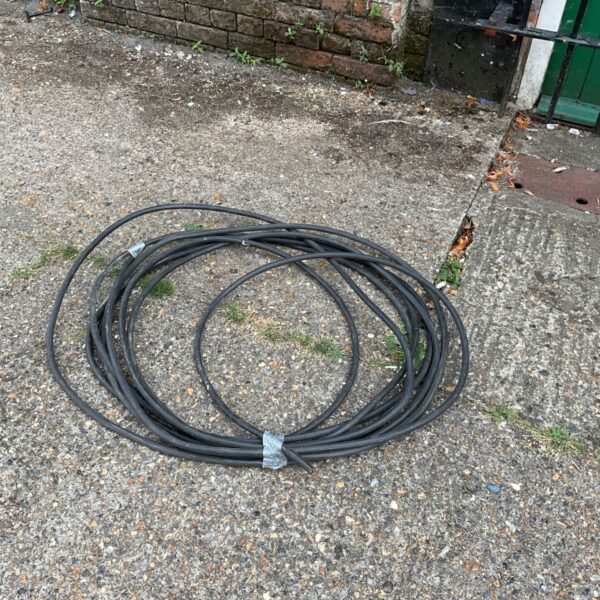 Roll of black armoured electrical cable for industrial use.