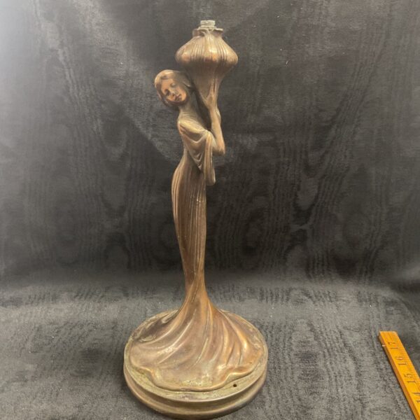 Antique Art Nouveau bronze lamp base with sculpted figure.