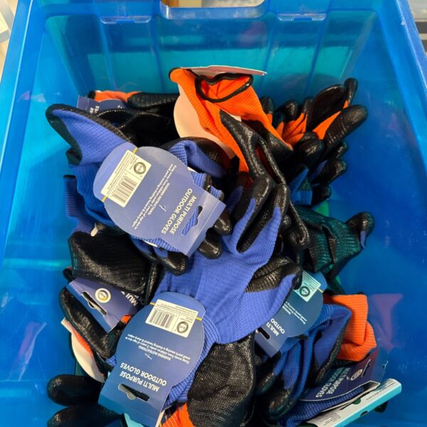 New assorted work gloves in various colours and styles.