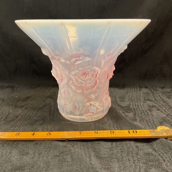 Vintage Barolac glass vase with red rose detail.