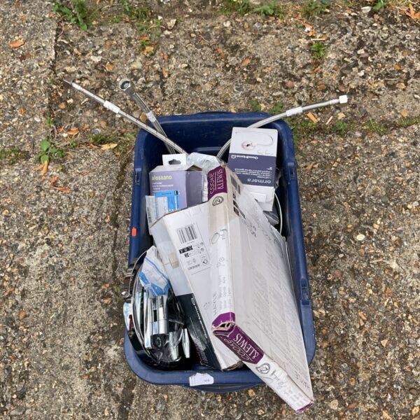 Job lot of bathroom fixtures including taps and mirrors.