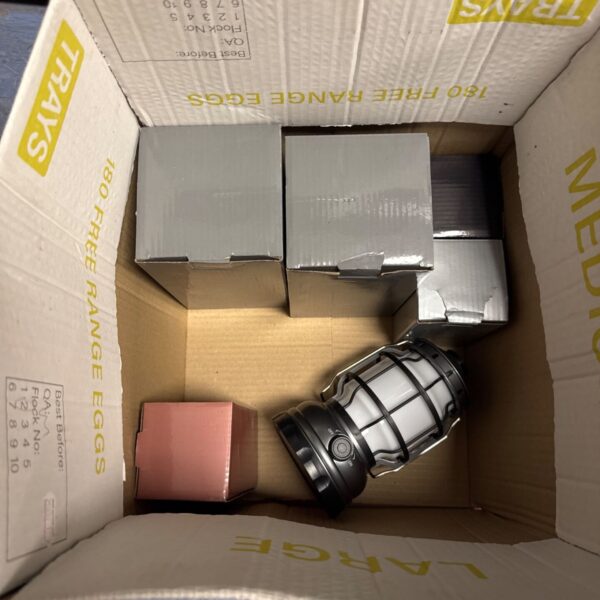 Lot of six assorted battery operated lanterns for camping or emergencies.