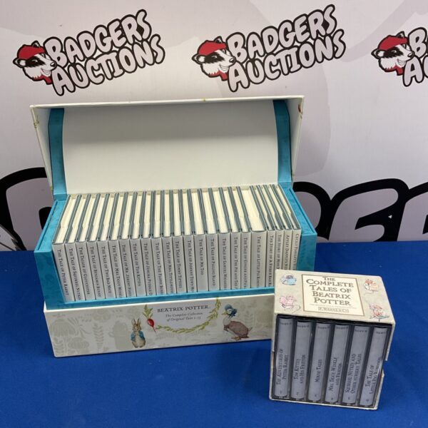Vintage Beatrix Potter Peter Rabbit book set with cassette tapes.