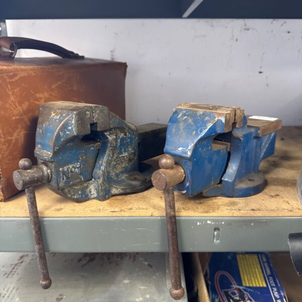 Two small bench vices, including a Record No1 vice.