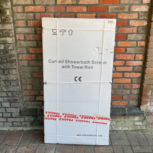 New Better Bathrooms curved shower screen in original packaging.