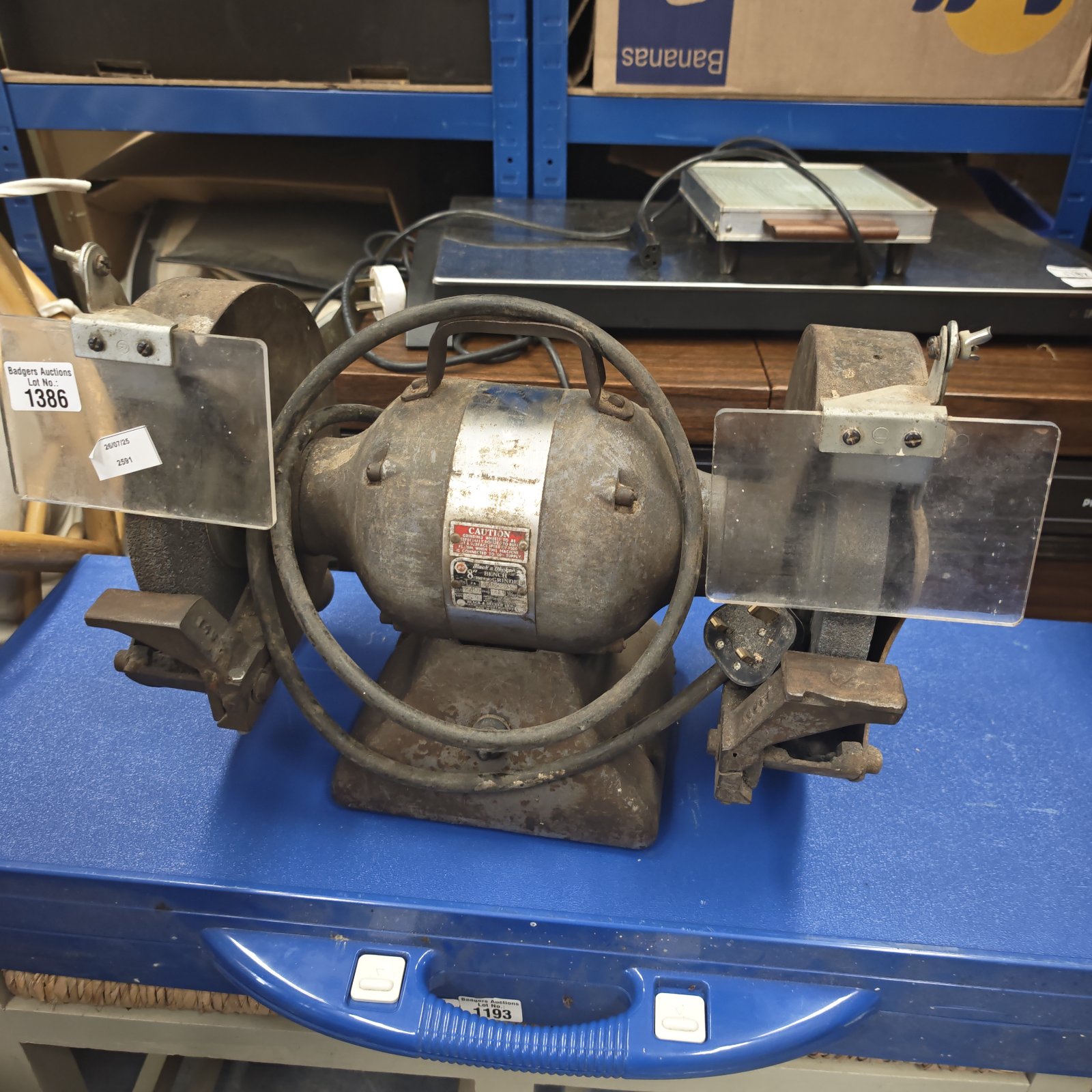 Vintage Black & Decker double bench grinder in used condition.
