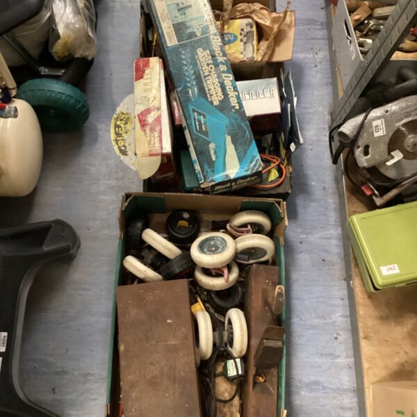 Black & Decker garden and woodworking tools lot, including a strimmer.