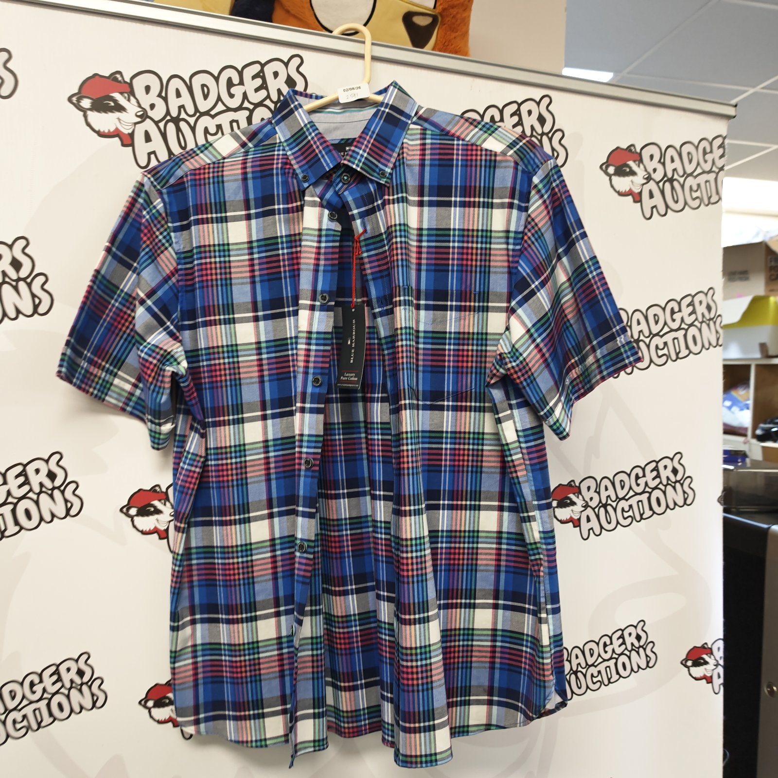 Blue Harbour cheque pattern short sleeve shirt size L with tags.