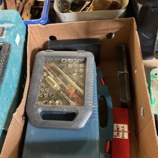 Blue plastic tool box with a latch, ideal for tool storage.