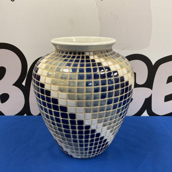 Blue and white tile studio pottery vase, 24cm tall.