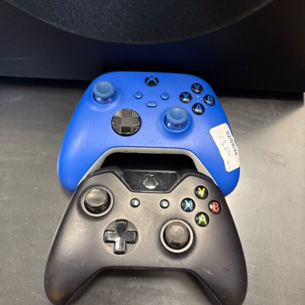 Blue Microsoft Xbox controller for gaming.