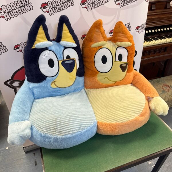 Bluey and Bingo plush floor seat for children, needs repair.