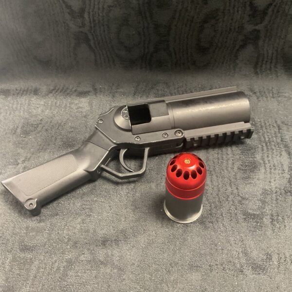 Metallic grey blunderbuss BB pistol with a BB capsule.