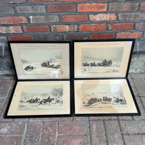 Antique set of four Bowdens Coaching Recollections prints by J Pollard.