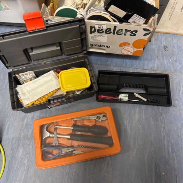 Orange B&Q toolbox with tools inside, model 2036070.