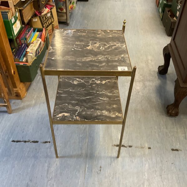 Vintage brass and onyx side table with marble top.